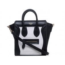 Celine Luggage Mini Tote in kalfsleer zwart / suède gebroken wit