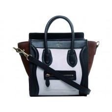 Celine Luggage Mini Tote in kalfsleer zwart / suède wit bruin