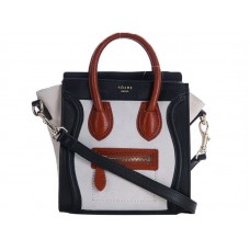Celine Luggage Mini Tote in kalfsleer zwartbruin/suède crème