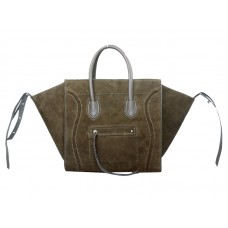 Celine Luggage Phantom Square Tote Bag van suède leer in olijfgroen