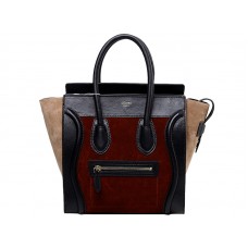 Celine Luggage Small Tote in kalfsleer zwart/suède wijnrood