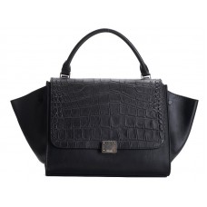Celine Trapeze schoudertas van kalfsleer met krokodillenprint / zwart