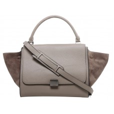 Celine Trapeze schoudertas van kalfsleer met suède in grijs