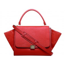 Celine Trapeze schoudertas van kalfsleer met rood suède.