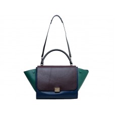 Celine Trapeze schoudertas van veelkleurig kalfsleer in de kleuren chocoladebruin/marineblauw/groen.