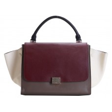 Celine Trapeze schoudertas van meerkleurig kalfsleer in de kleuren wijnrood/khaki/crème