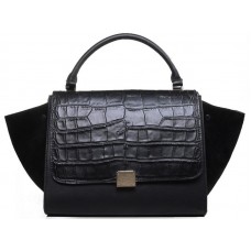 Celine Trapeze schoudertas, veelkleurig krokodillenleer, zwart/suède zwart