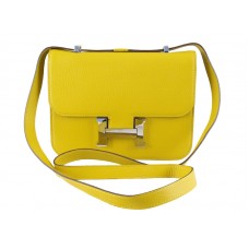 Hermes Constance 23 schoudertas, Togo leer, geel