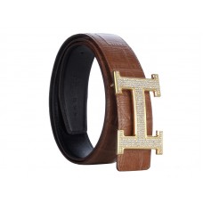 Hermes riem van krokodillenleer met gouden H-gesp en bruine diamant
