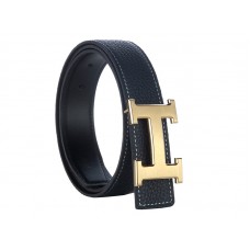 Hermes Togo leren riem met gouden H-gesp, zwart