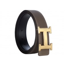 Hermes Togo leren riem met gouden H-gesp, kaki
