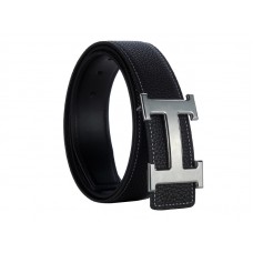 Hermes Togo leren riem met zilveren H-gesp, zwart