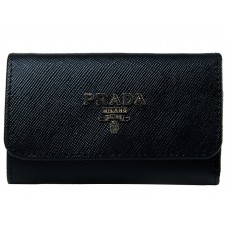 Prada Saffiano sleutelhouder voor 6 sleutels, zwart