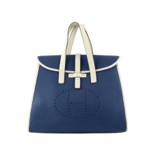 Hermes 08c Flap Bag Blauw met Off-White leren afwerking