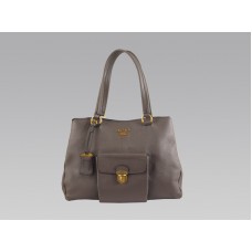 Prada Medium Tote van rundleer met voorvak, grijs