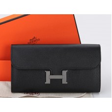 Hermes Epsom Original Kalfsleren Constance Lange Portemonnee Zwart