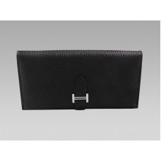 Hermes Bearn Japonaise portemonnee met dubbele vouw, zwart