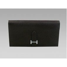 Hermes Bearn Japonaise portemonnee met dubbele vouw, donkerbruin