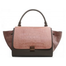 Celine Trapeze schoudertas, veelkleurig krokodillenleer, bruin/khaki/suède bruin