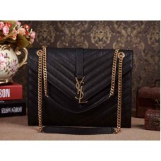 Yves Saint Laurent klassieke grote monogramtas in zwart Grain De Poudre getextureerd matelasse leer
