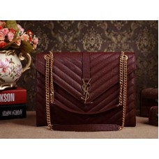 Yves Saint Laurent klassieke grote monogramtas in donkermagenta Grain de Poudre getextureerd matelasse leer