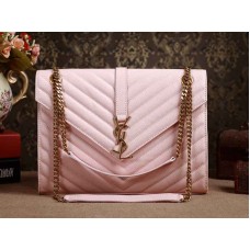 Yves Saint Laurent klassieke grote monogramtas in roze Grain de Poudre getextureerd matelasse leer