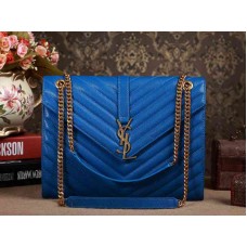 Klassieke grote Yves Saint Laurent Monogram handtas in koningsblauw Grain de Poudre gewatteerd leer.