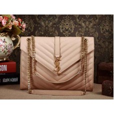 Yves Saint Laurent klassieke grote monogramtas in donkerbeige Grain de Poudre getextureerd matelasse leer