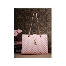 Yves Saint Laurent klassieke monogram boodschappentas in roze Grain de Poudre getextureerd matelasse leer