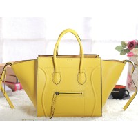 Celine Luggage Phantom Square Tote Bag Togo Leer Geel