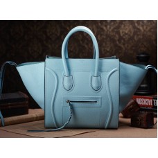 Celine Luggage Phantom Square Tote Bag Togo Leer Lichtblauw