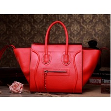 Celine Luggage Phantom Square Tote Bag Togo Leer Oranje Rood