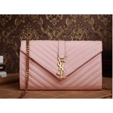 YSL Medium Monogram Satchel Roze Gekorreld Poeder Gewatteerd Leer