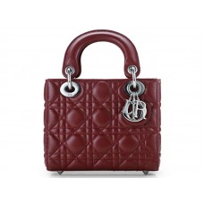 Dior Nano leren tas met zilverkleurige hardware, bordeauxrood
