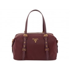 Prada Tessuto Bauletto Satchel Schoudertas Bordeauxrood