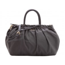 Prada Tessuto Nylon Bauletto Satchel Bag Bruin