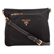 Prada Tessuto Saffian nylon met leren crossbody messenger tas, zwart