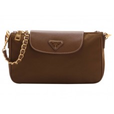 Prada Tessuto Nylon Polstasje met Saffiano Lederen Polsbandje Bruin