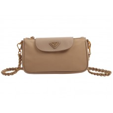 Prada Tessuto Nylon Polstasje met Saffiano Lederen Polsbandje Crème