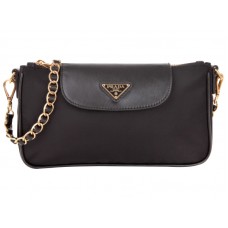 Prada Tessuto Nylon Polstasje met Saffiano Lederen Polsbandje Donkerzwart