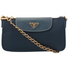 Prada Tessuto Nylon Polstasje met Saffiano Lederen Polsbandje Donkerblauw