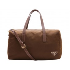 Prada Vela nylon handtas met handvat, bruin