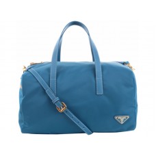 Prada Vela nylon handtas met handvat, lichtblauw