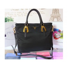 Prada Tessuto Nylon Soft Calf Leather Shipping Tote Zwart