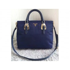 Prada Tessuto Nylon Soft Calf Leather Shipping Tote Blauw