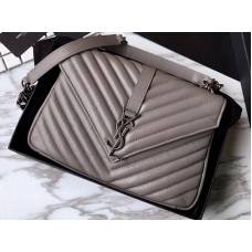 Saint Laurent Collège Medium in matelassé leer grijs