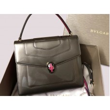 Bvlgari Flap Cover Serpenti Forever 25cm Metallic Calfskin Donkergrijs