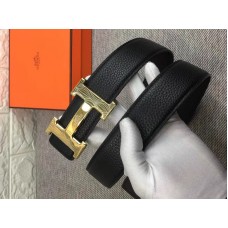 Hermes riemgesp met glanzende gouden H en omkeerbare leren riem zwart