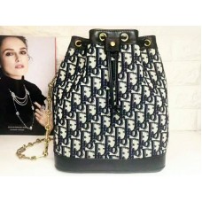 Dior Diorissimo Bucket Bag met trekkoord, groot model, zwart