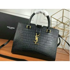 Saint Laurent Cabas YSL Small in glad leer, zwart
